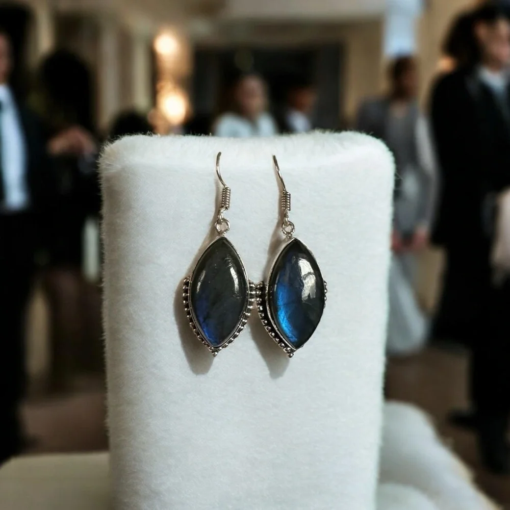 Natural Labradorite 925 Sterling Silver Earrings